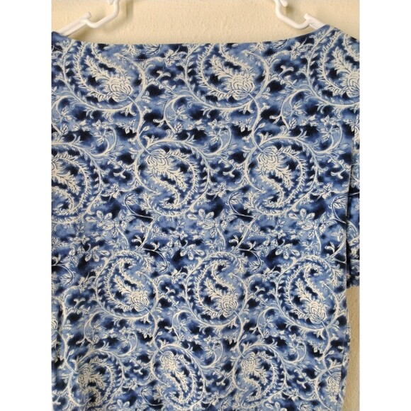 Lauren Ralph Lauren Women's Shirt M Blue/White Paisley Rolled Sleeve Boat Neck - Picture 9 of 14